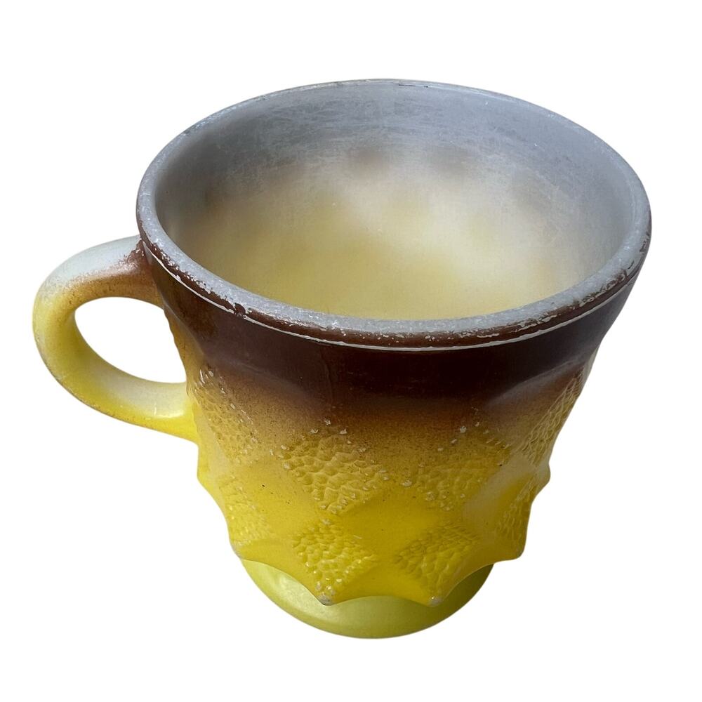 Vintage 70s Fire King Anchor Hocking Set 4 Yellow Brown Ombre Cups Mugs Coffee - Picture 6 of 11